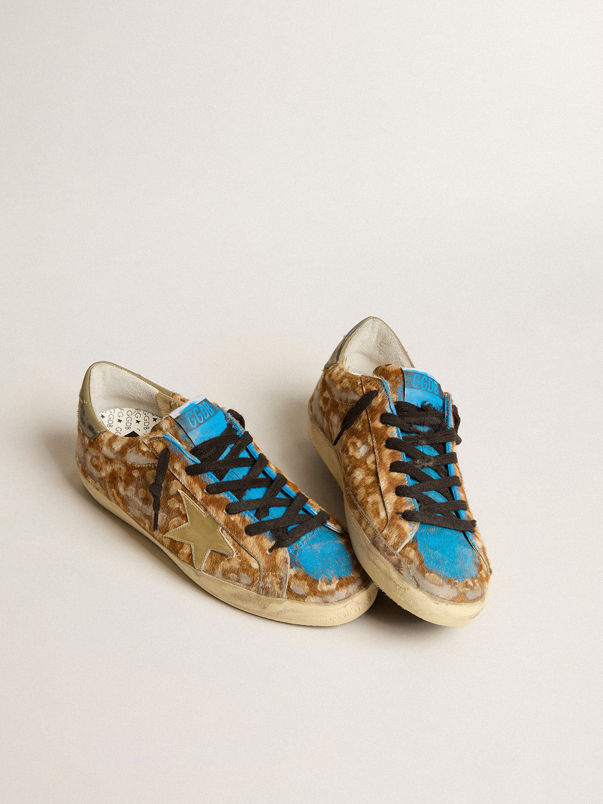Women's Super-Star LAB in leopard pony skin with gold star and gray heel tab| Golden Goose