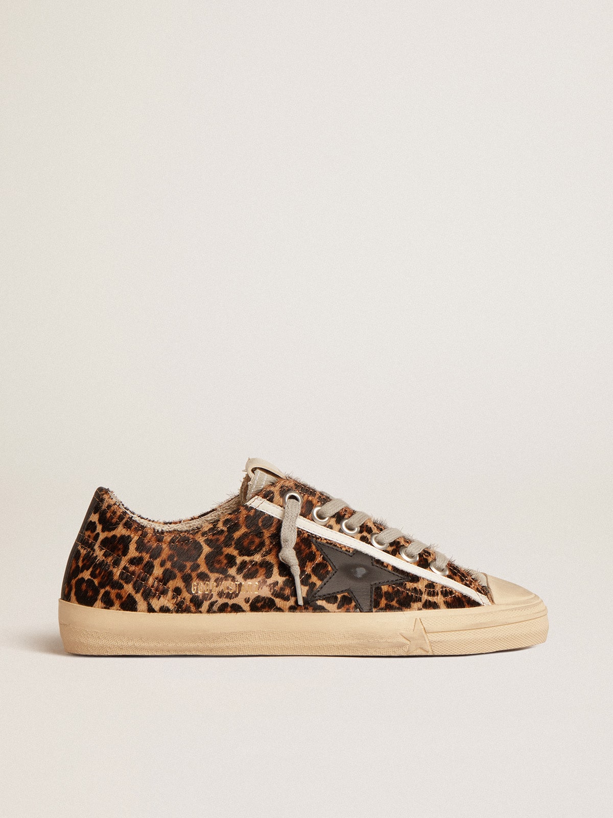 V-Star in leopard pony skin with black leather star and heel tab| Golden Goose