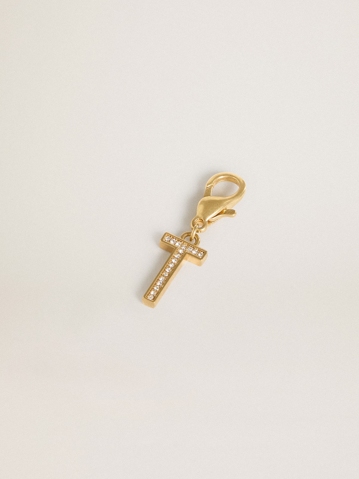 Letter T charm in gold-colored brass with crystals| Golden Goose