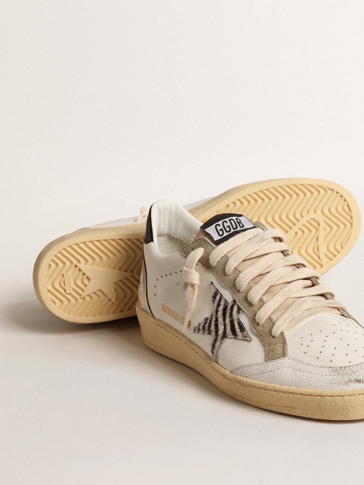 Ball Star LTD with zebra-print star and metallic leather insert| Golden Goose