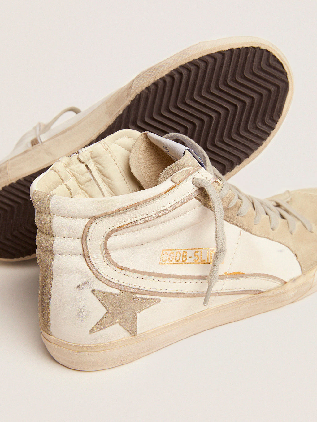 Women's Slide with ice-gray suede star and white flash| Golden Goose