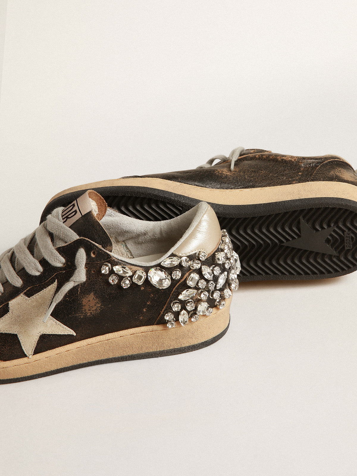 Ball Star in black leather with crystal decoration| Golden Goose