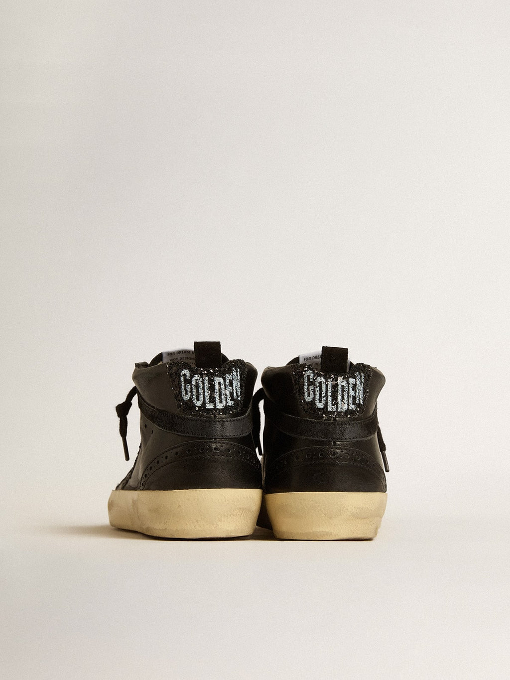 Women's Mid Star in black nappa with black glitter star and suede flash| Golden Goose