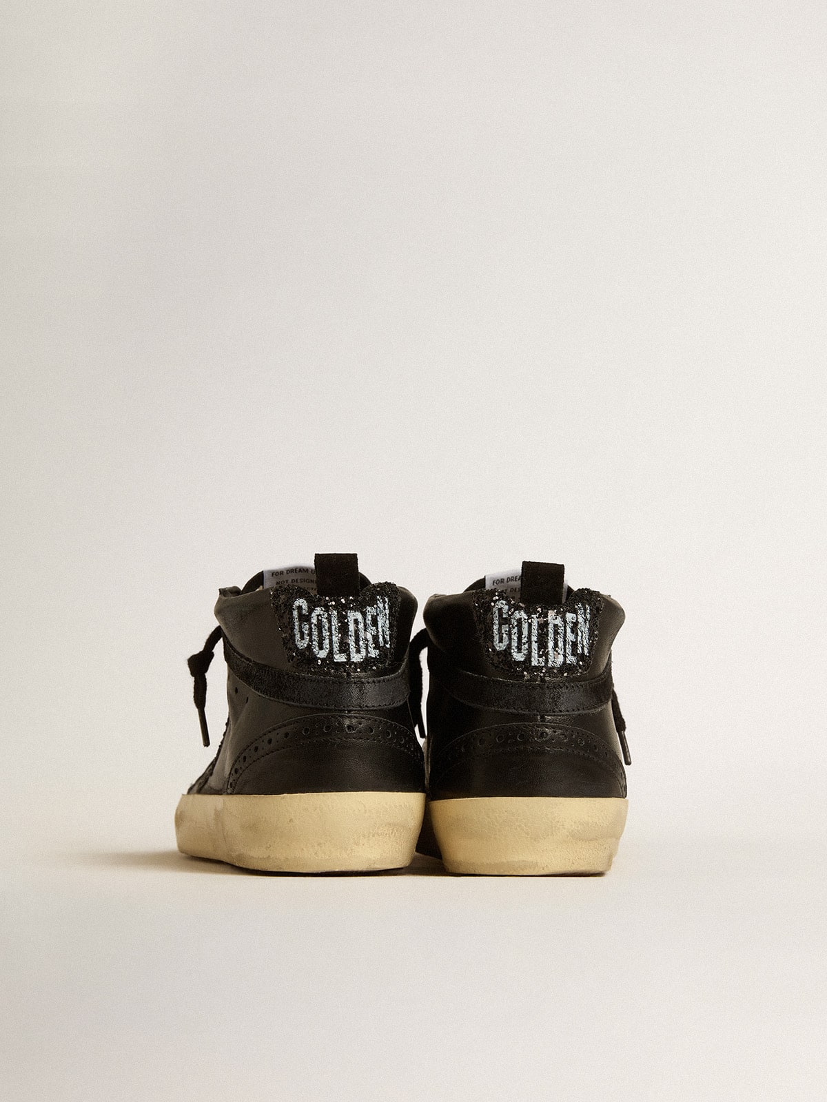 Women's Mid Star in black nappa with black glitter star and suede flash| Golden Goose