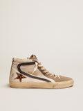 Men's Slide with leopard print pony skin star and black flash| Golden Goose