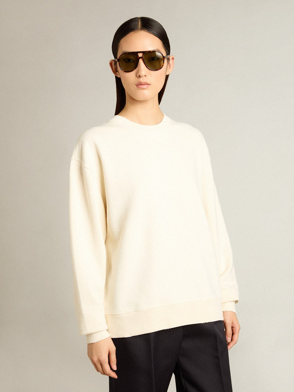 Sweatshirt in aged white with reverse logo on the back - Jersey Capsule| Golden Goose