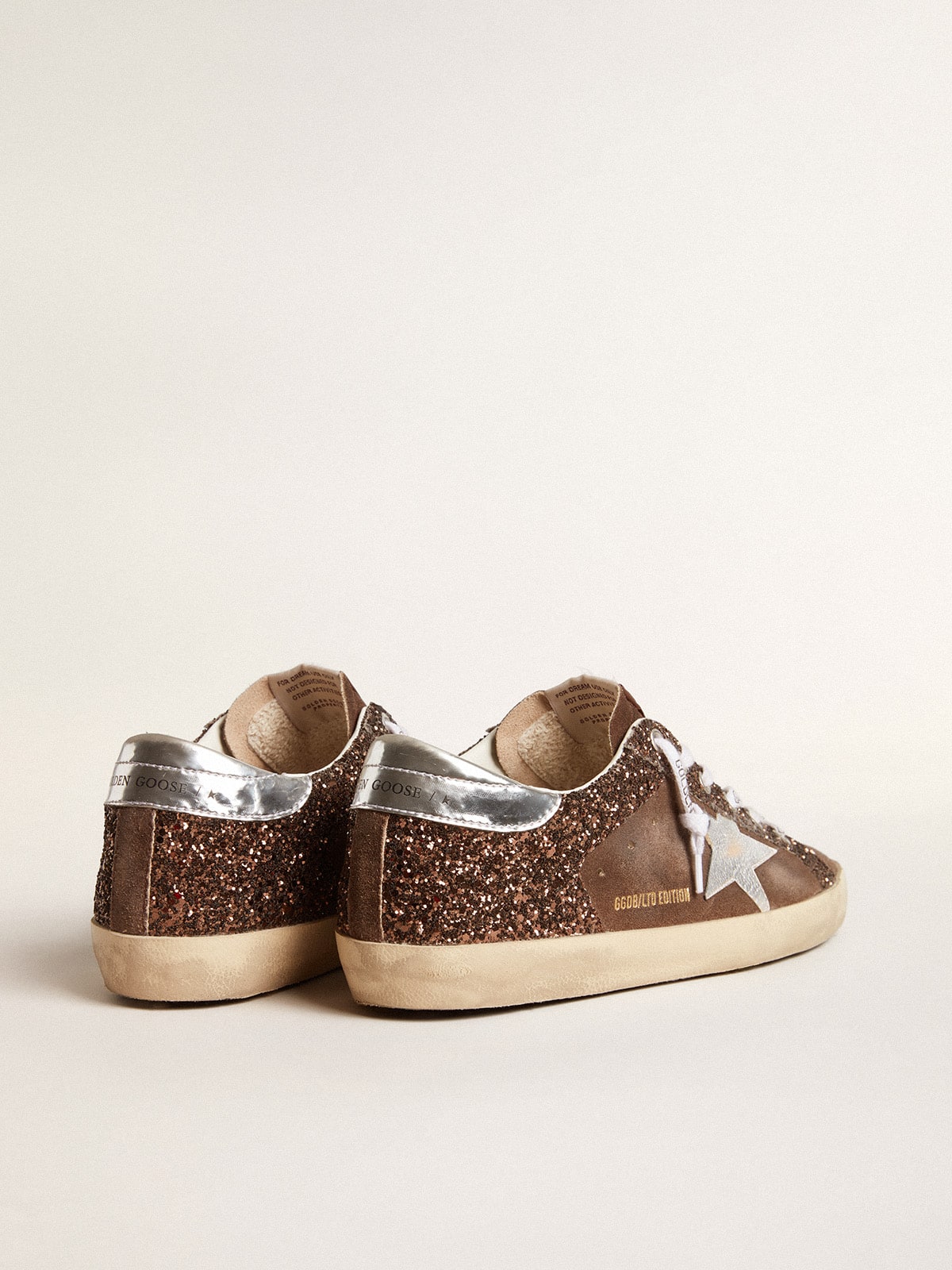 Women's Super-Star LTD in brown glitter and suede with leather star and heel tab| Golden Goose