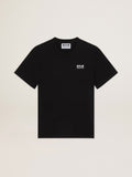 Men's black T-shirt with contrasting white logo and star| Golden Goose