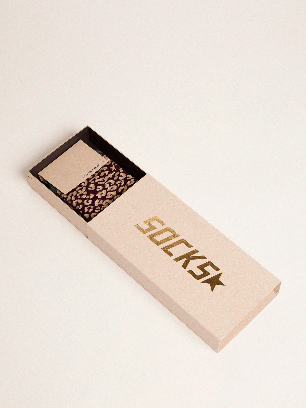 Animal-print socks with a blackberry base and military-green details| Golden Goose