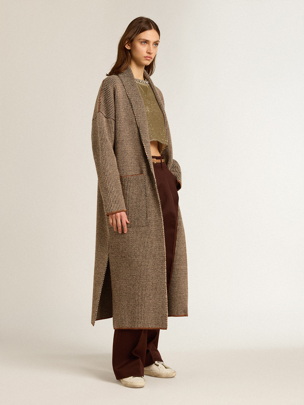 Long brown cardigan with belt| Golden Goose