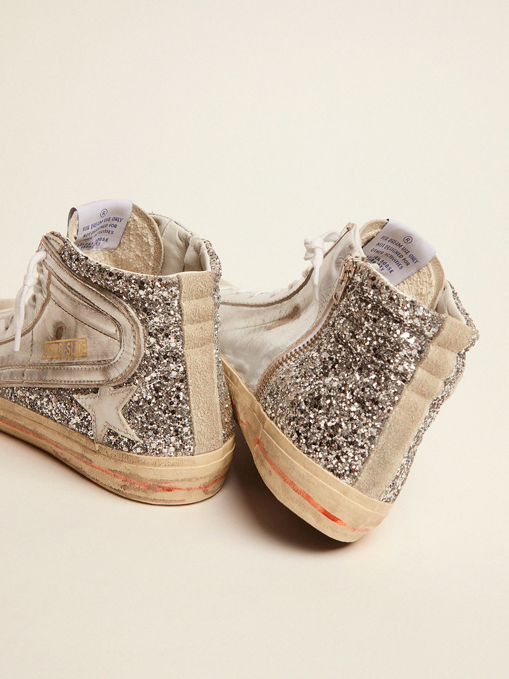 Women's Slide with laminated leather upper and silver glitter| Golden Goose