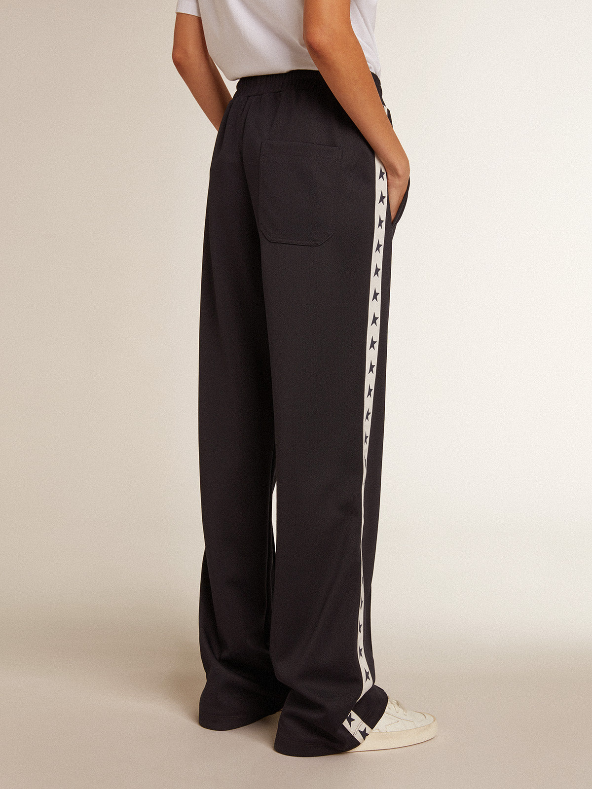 Dark blue joggers with white strip and contrasting stars| Golden Goose