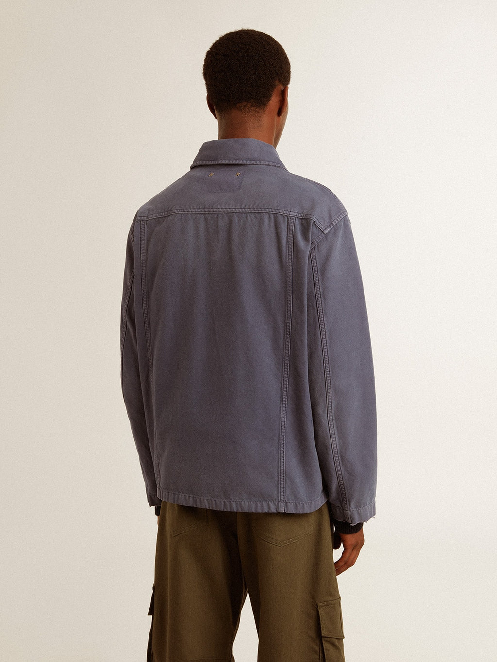 Men's blue jacket in denim cotton with distressed treatment| Golden Goose