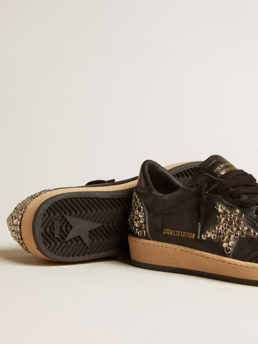 Men's Ball Star LAB in black nappa with studded black leather star| Golden Goose