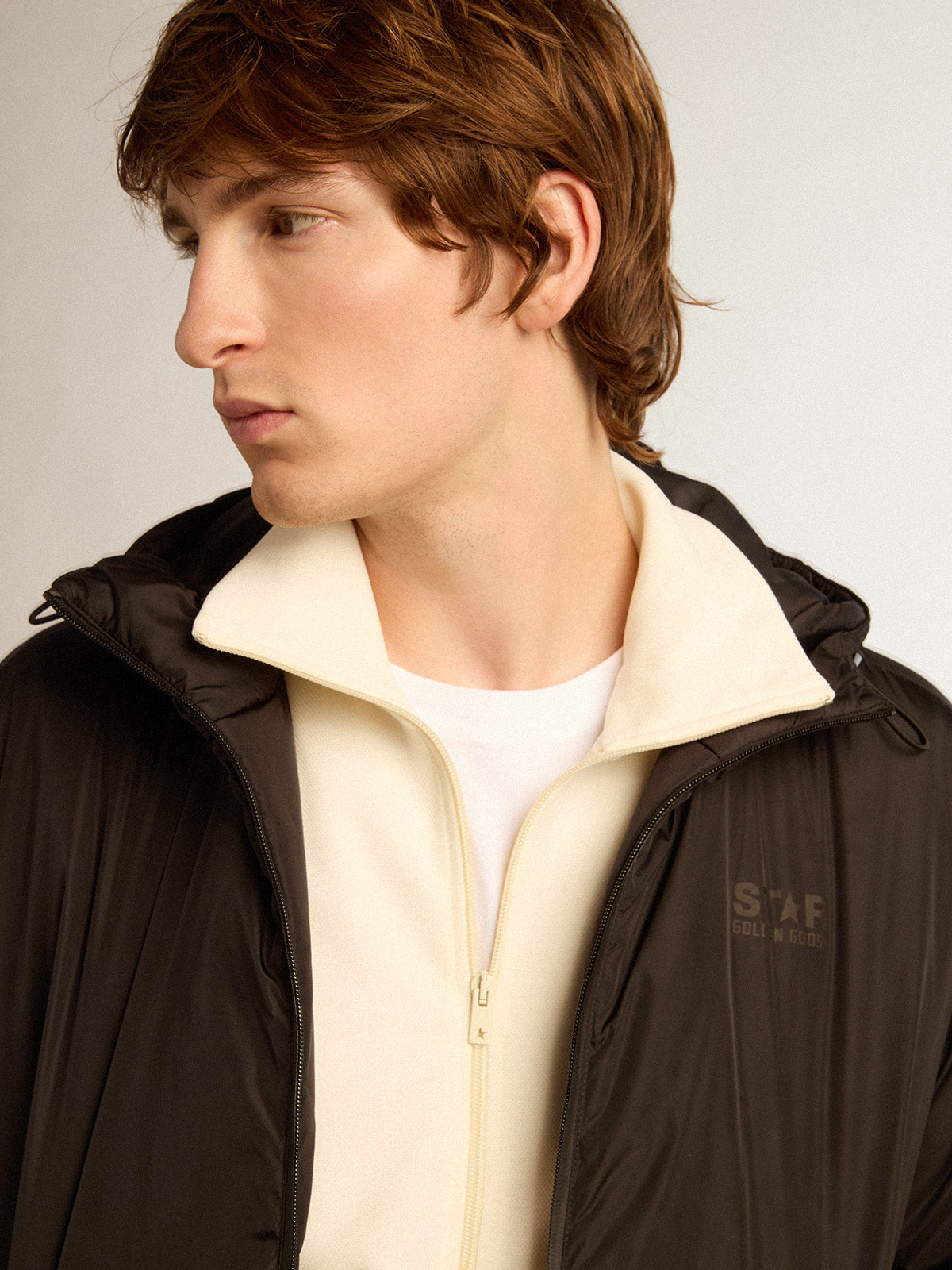 Men's black Star Collection ankle-length hooded padded jacket| Golden Goose