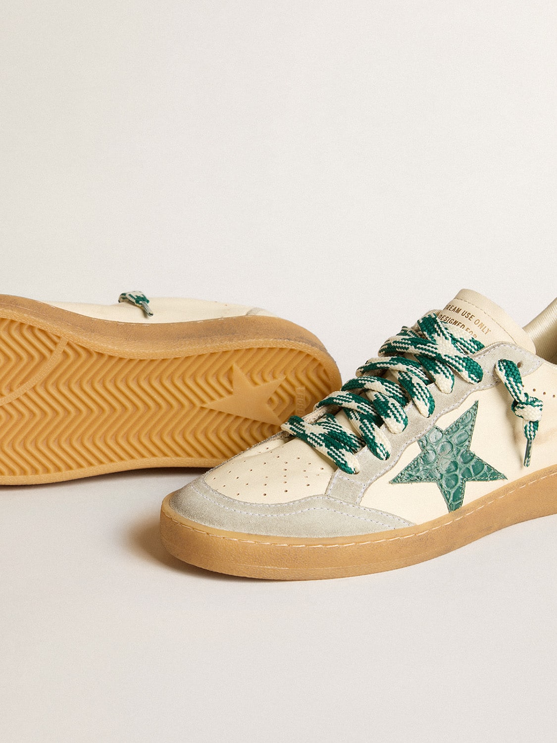 Women's Ball Star LTD in nappa with green crocodile-print leather star| Golden Goose