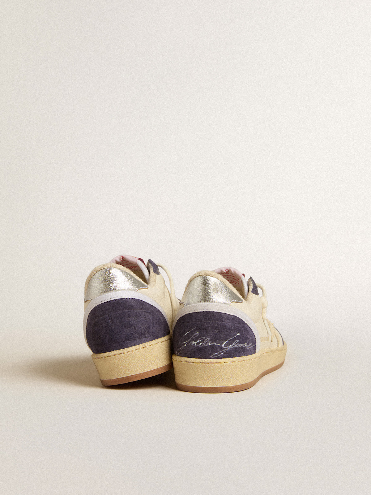 Ball Star LTD in nappa leather and suede with cream star and silver heel tab| Golden Goose