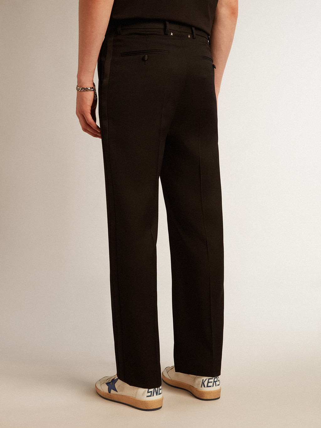 Men's tuxedo pants in black wool gabardine| Golden Goose