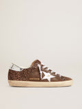 Women's Super-Star LTD in brown glitter and suede with leather star and heel tab| Golden Goose