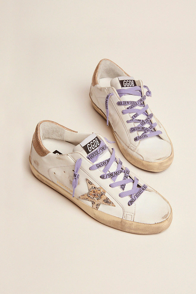 Super-Star with leo-print suede star and sand corduroy-effect heel tab| Golden Goose