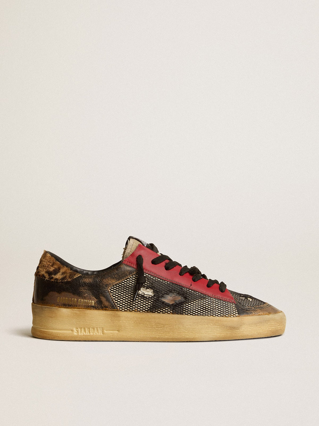Men's Stardan LAB in mesh with black leather inserts and leopard heel tab| Golden Goose