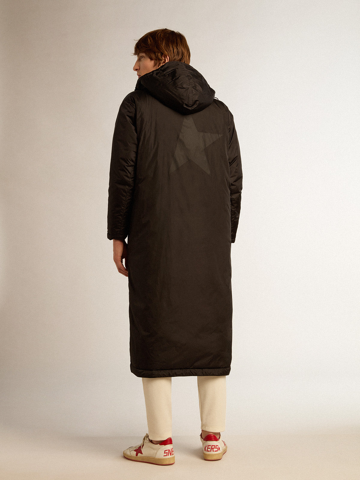 Men's black Star Collection ankle-length hooded padded jacket| Golden Goose