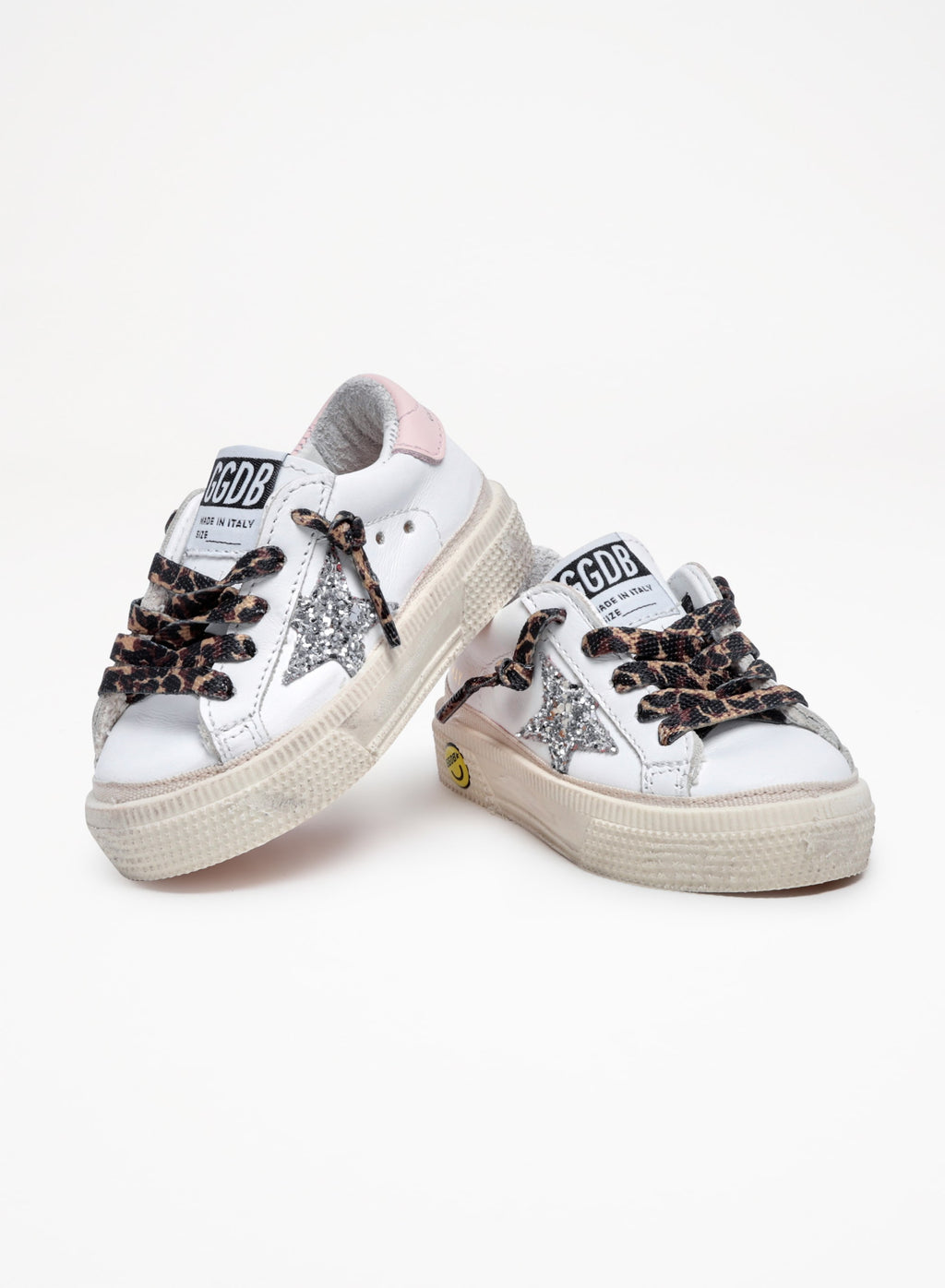 May sneakers with silver glitter star and pink leather heel tab| Golden Goose