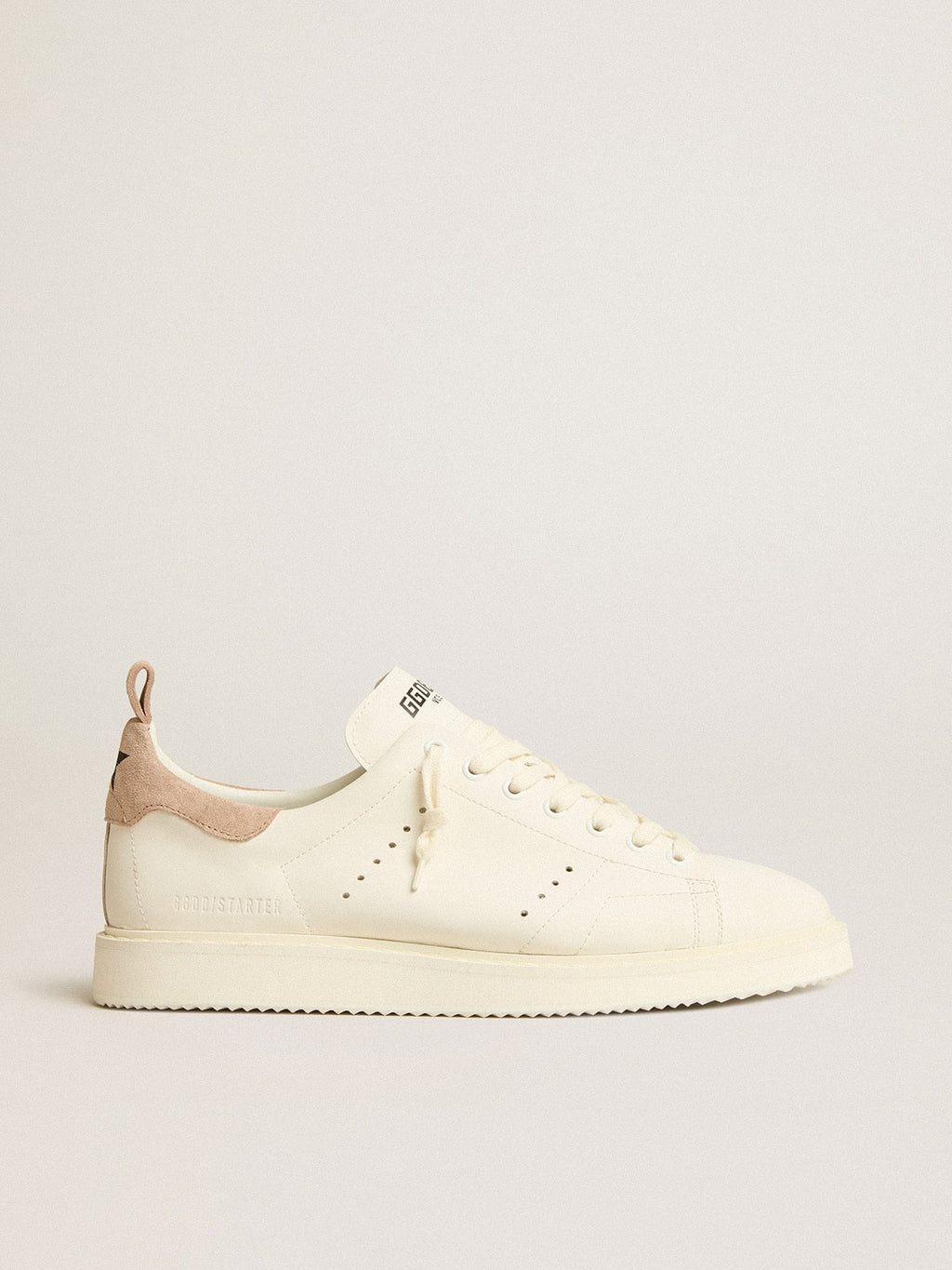Men's Starter in white leather with light brown nubuck heel tab| Golden Goose