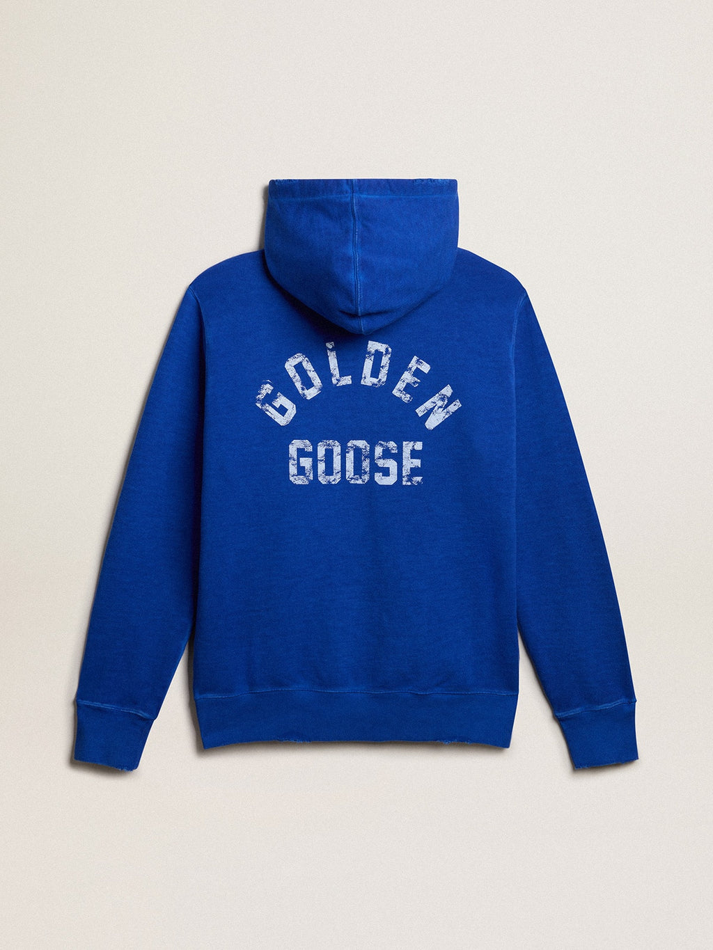 Men's blue-colored hoodie with lettering on the back| Golden Goose