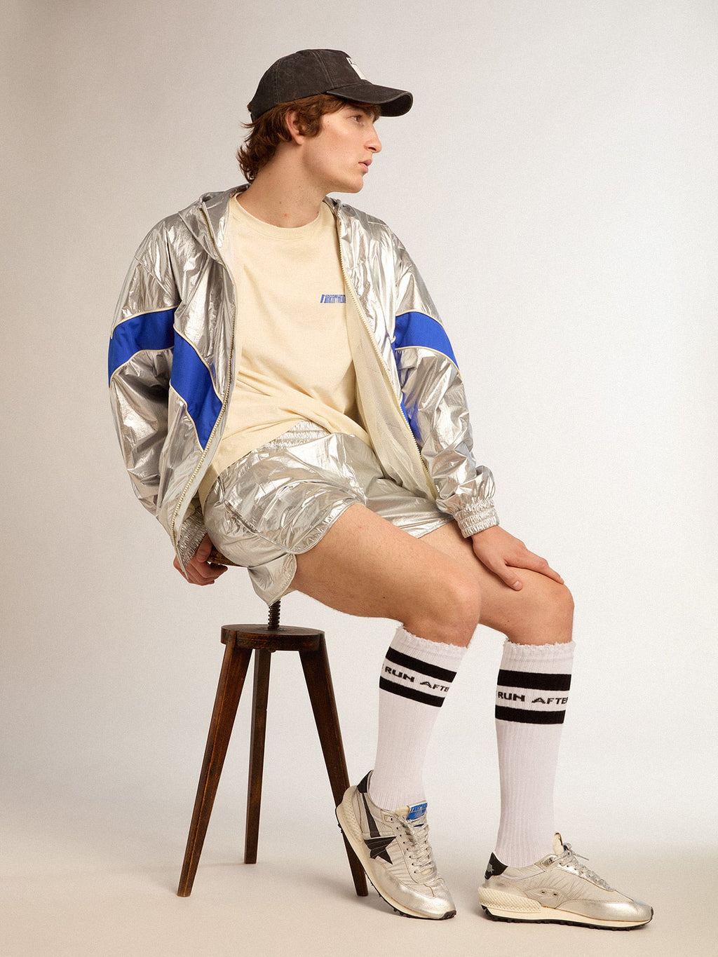 Men's Marathon with silver ripstop nylon upper and black star| Golden Goose