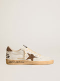 Men's Ball Star in white nubuck leather with brown suede star and heel tab| Golden Goose