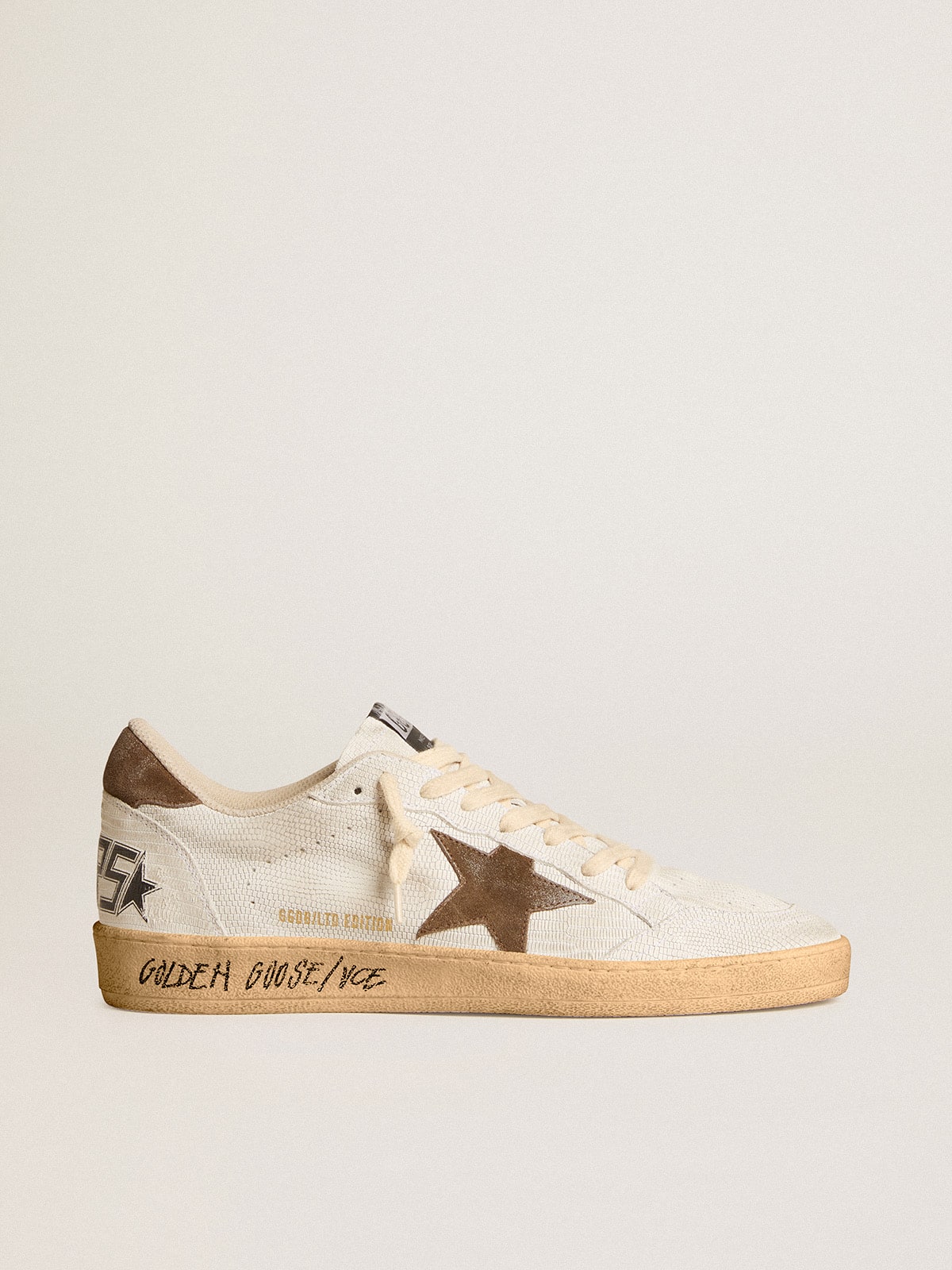 Men's Ball Star in white nubuck leather with brown suede star and heel tab| Golden Goose