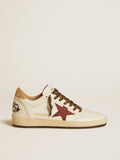 Women's Ball Star LTD with burgundy glitter star and beige suede heel tab| Golden Goose