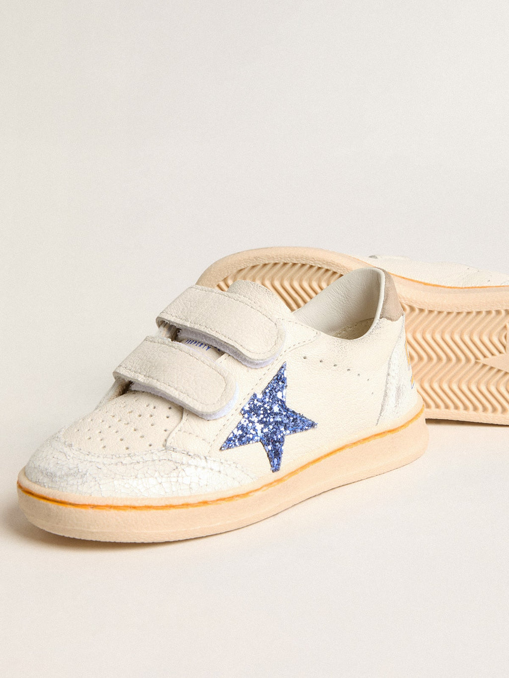 Young Ball Star with blue glitter star and beige suede heel tab| Golden Goose