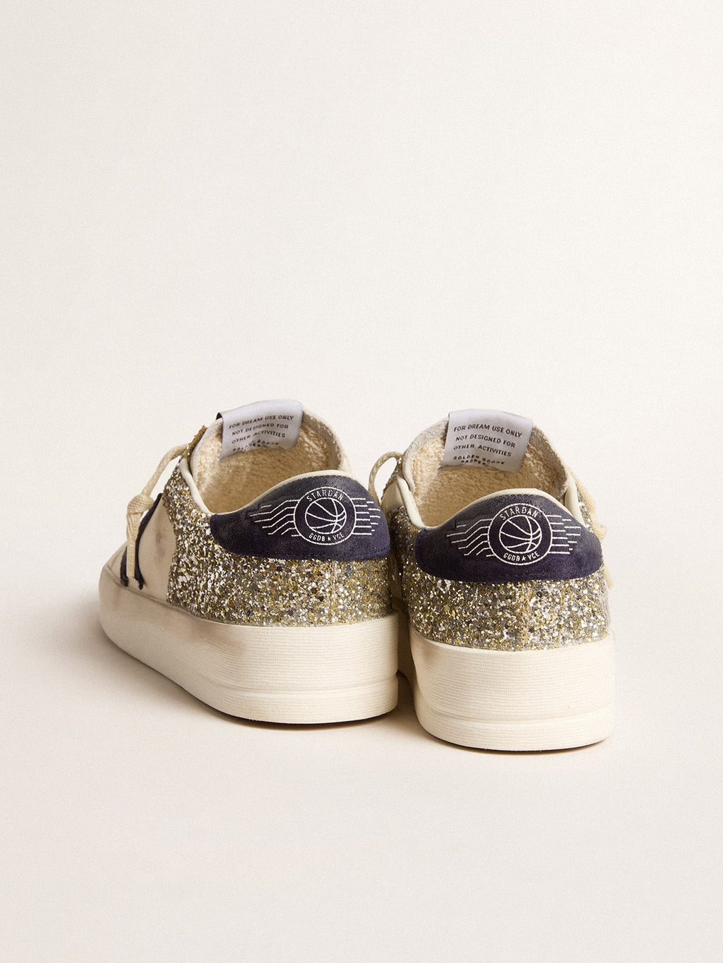 Women's Stardan in platinum glitter with dark blue suede star and heel tab| Golden Goose