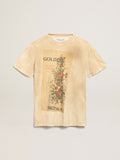 Women's bone white T-shirt with floral print| Golden Goose