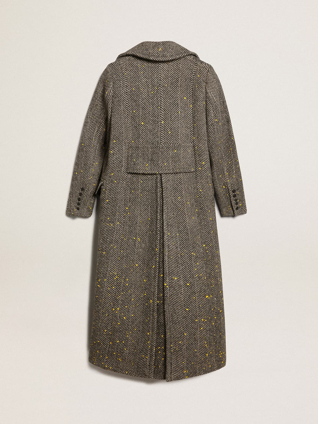Women's long herringbone coat with yellow details| Golden Goose