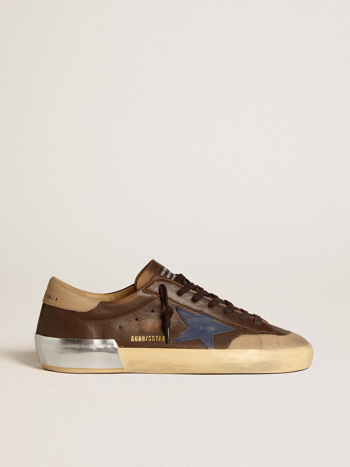 Men's Super-Star in leather with blue leather star and beige nubuck heel tab| Golden Goose