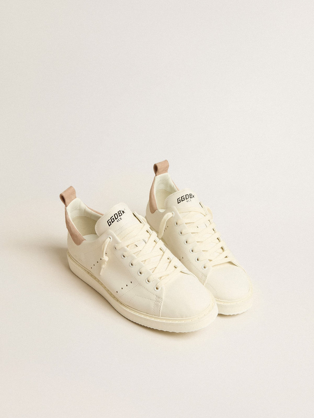 Men's Starter in white leather with light brown nubuck heel tab| Golden Goose