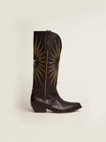 Wish Star boots in black leather with platinum laminated leather inlay star| Golden Goose