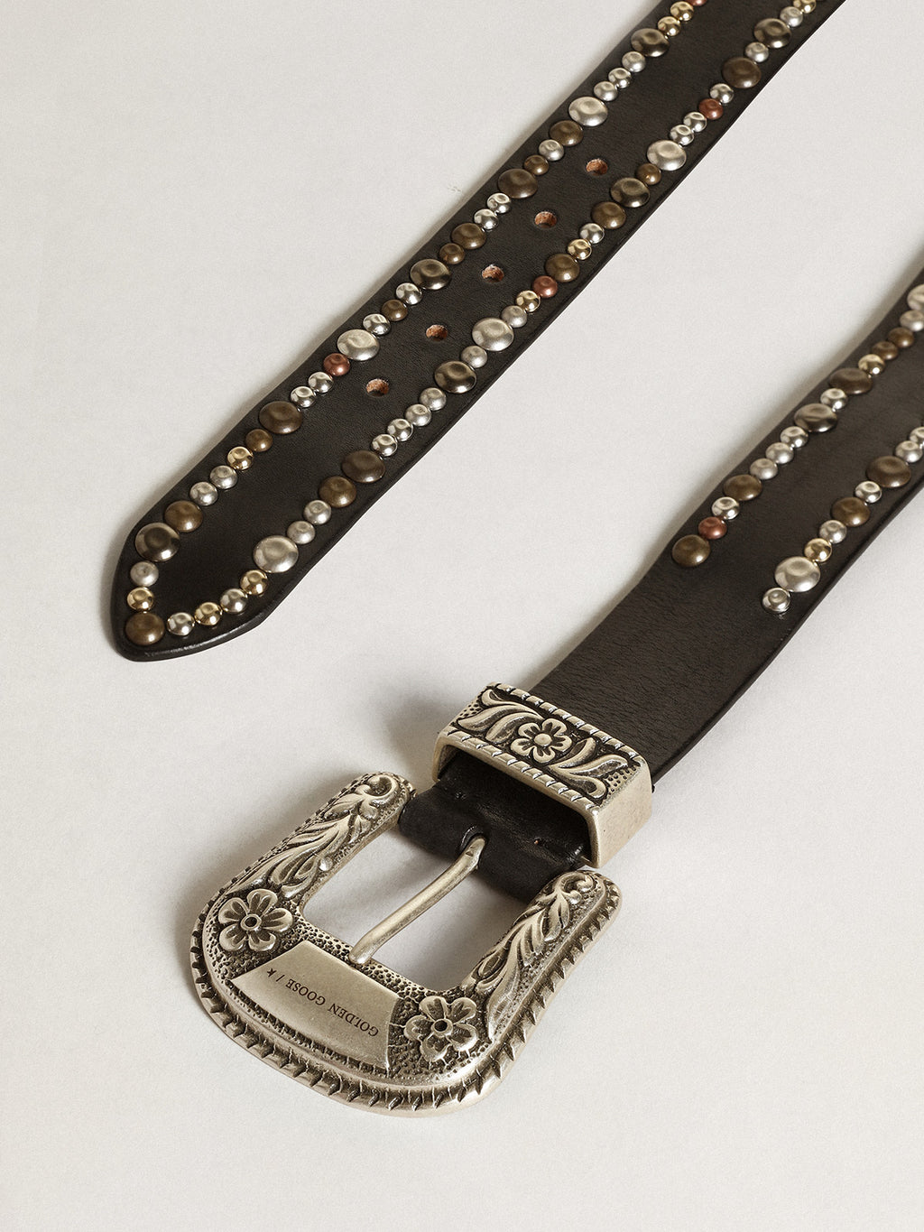Women's belt in black leather with studs| Golden Goose