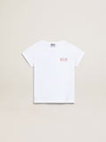 Girls' white T-shirt with pink glitter logo and maxi star| Golden Goose