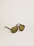 Aviator style sunglasses with tortoiseshell frame and green lenses| Golden Goose
