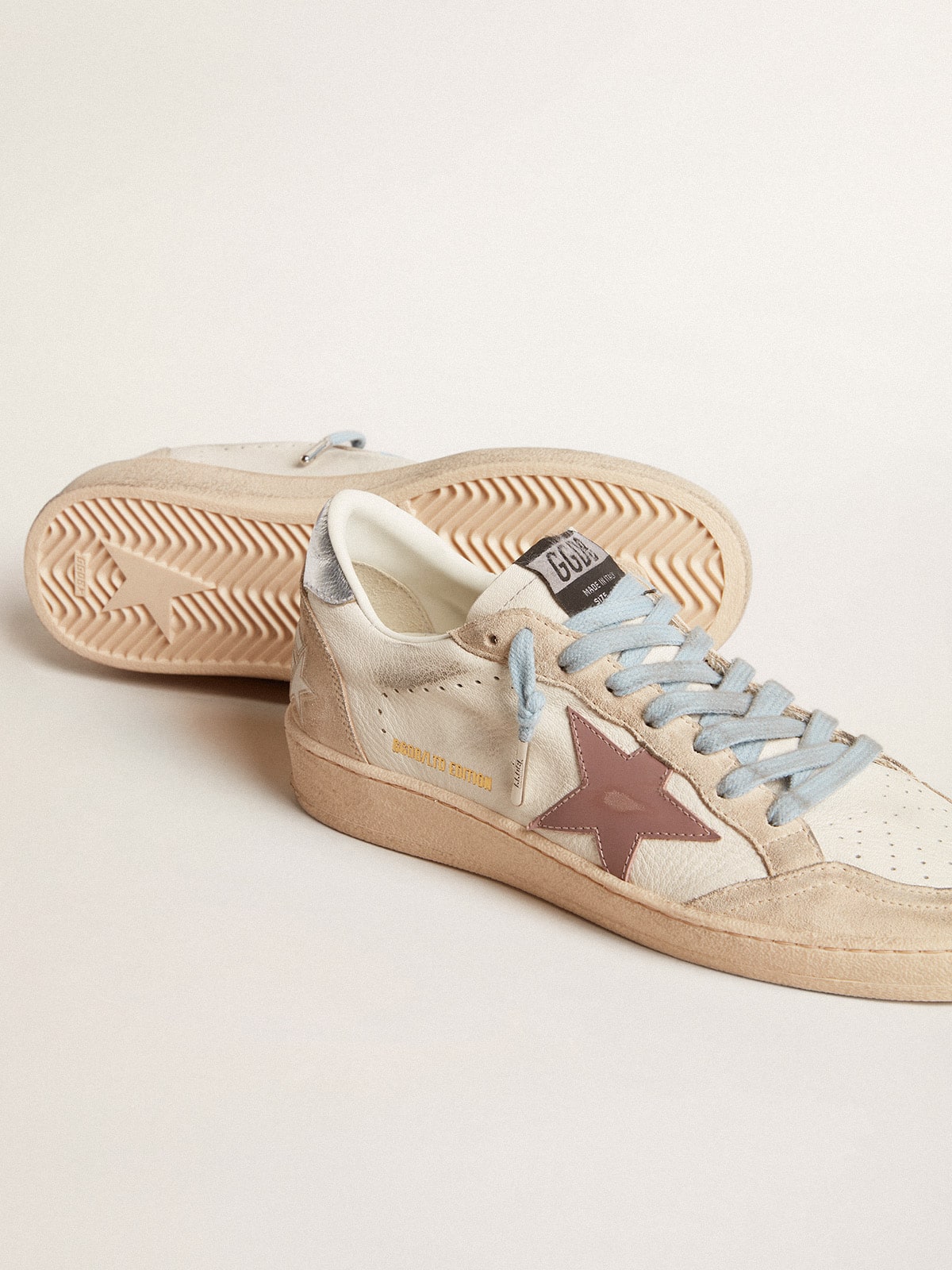 Women's Ball Star LTD in white nappa and pearl suede with mauve leather star| Golden Goose