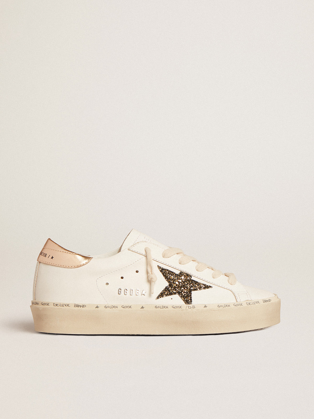 Hi Star LTD with black and gold glitter star and gold heel tab| Golden Goose