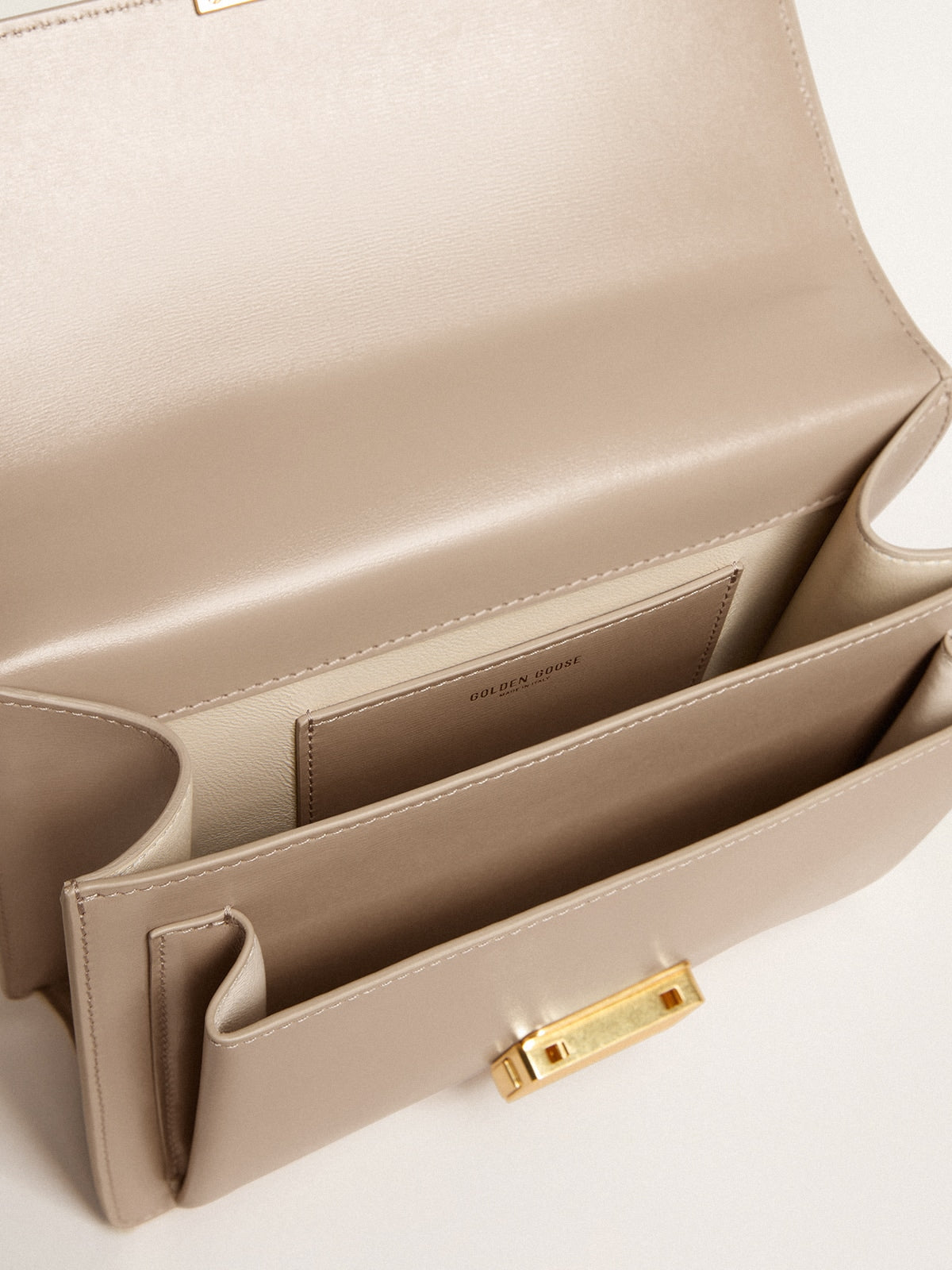Venezia Bag in beige boarded leather with gold details| Golden Goose