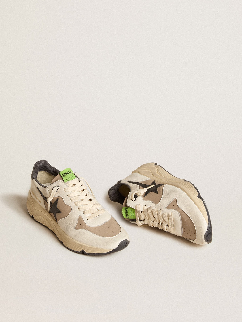 Men's Running Sole LTD in gray leather and white nappa with black leather star| Golden Goose