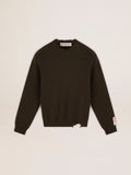 Men's round-neck sweater in military green cotton| Golden Goose