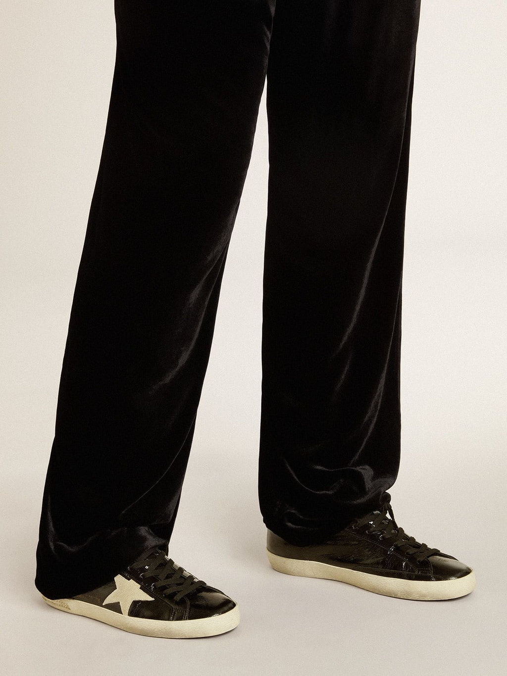 Men's Super-Star LTD in black patent leather with suede star and heel tab| Golden Goose
