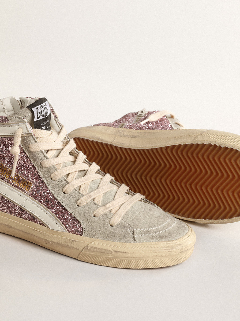 Slide in lilac glitter with white leather star and flash| Golden Goose